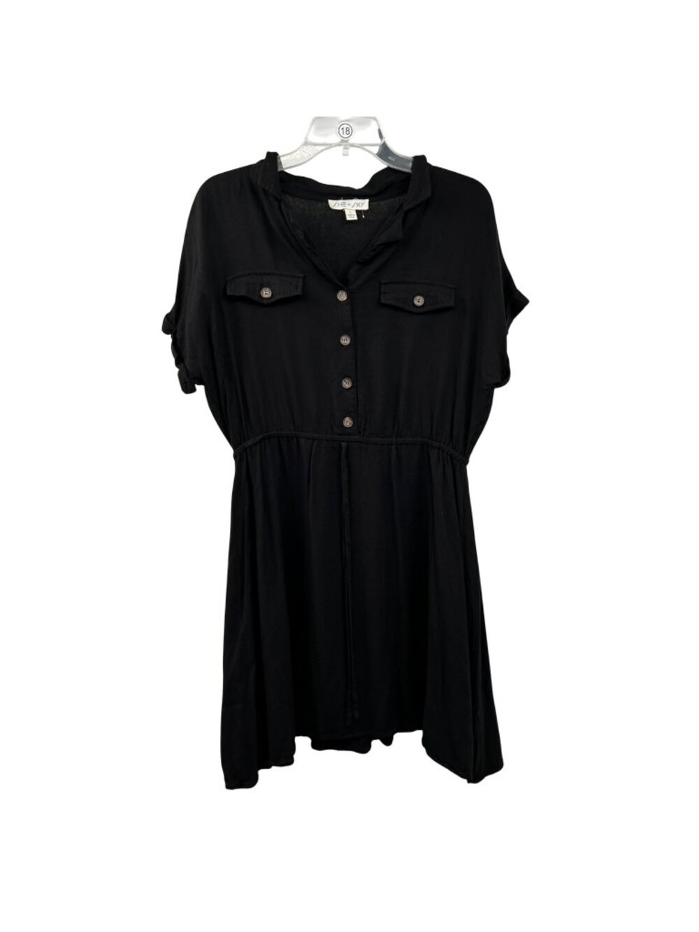 She+Sky Womens A-Line Dress Short Sleeve Drawstring Lightweight Black Large